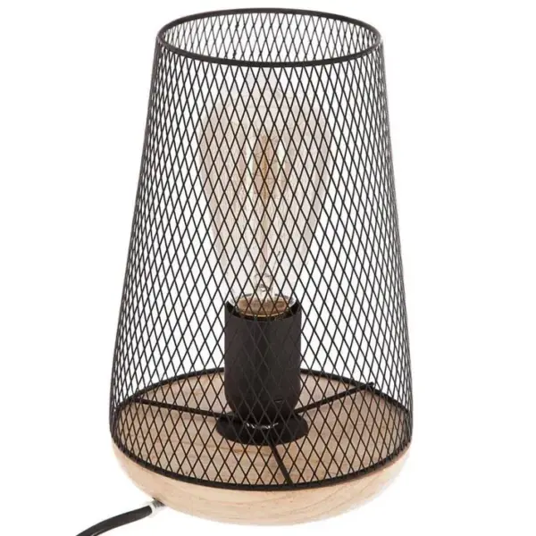 Lampe En Métal Et Bois Noir