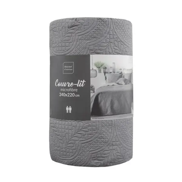 Couvre-lit 2 Personnes Matelassé 220x240 Microfibre Unie Romane Anthracite