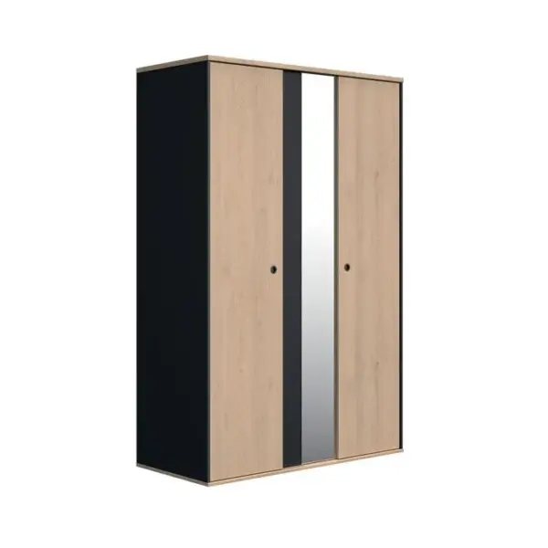 Armoire 2 portes 1 miroir DUPLEX imitation châtaignier et noir