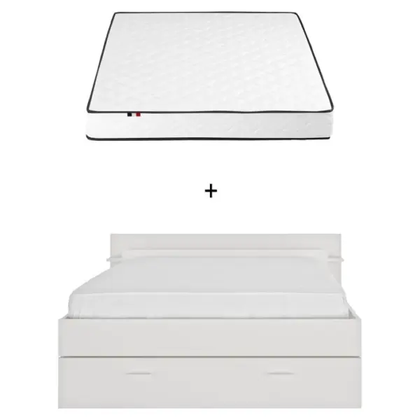 Ensemble Lit TONIGHT Blanc + Matelas HARO 140x190 cm