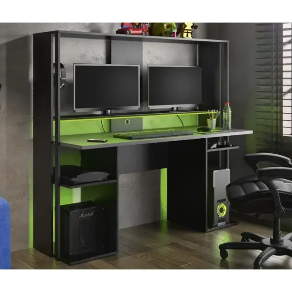 Bureau Gamer Stream Industriel - Noir Et Anthracite - L 60 X P 157 X H 145 Cm