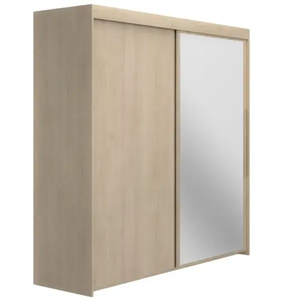 Armoire 2 Portes Coulissantes L. 200 Tulle Naturel Imitation Chêne Blond