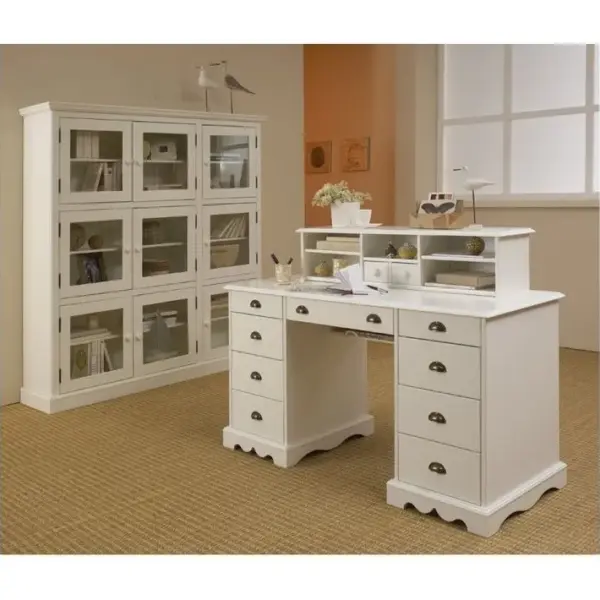 Bureau 5 Tiroirs Blanc Style Anglais