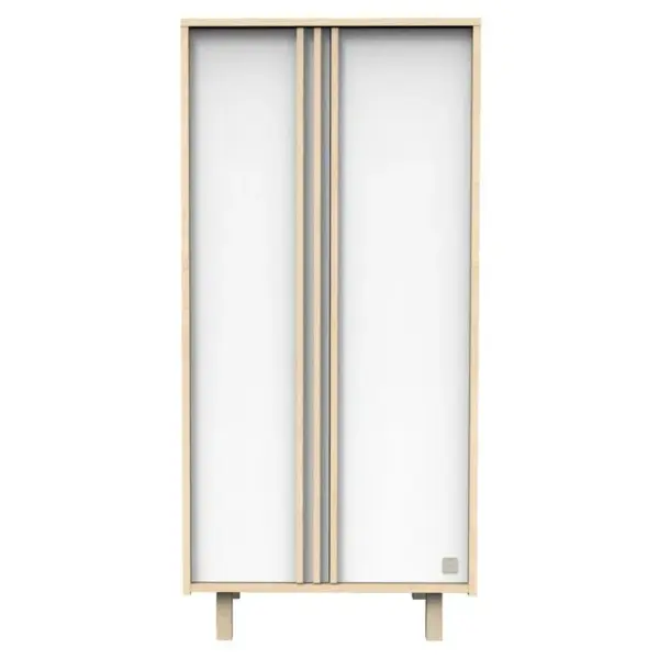 Armoire 2 Portes En Décor Chêne Velours Et Blanc Avec Appliques En Bois