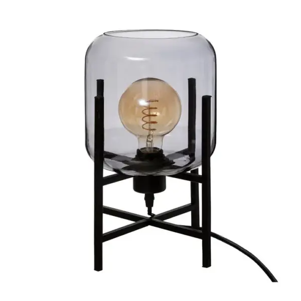 Lampe En Verre Fumé Et Métal Noir H 34 Cm