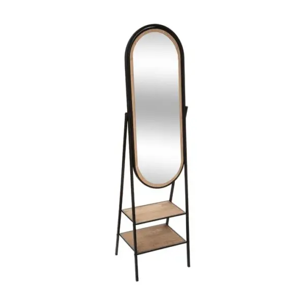 Miroir Sur Pied En Bois Et Métal Avec 2 Étagères 160 X 44 Cm