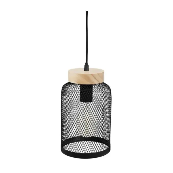 Luminaire Suspension En Bois Et Métal Noir D 15 Cm