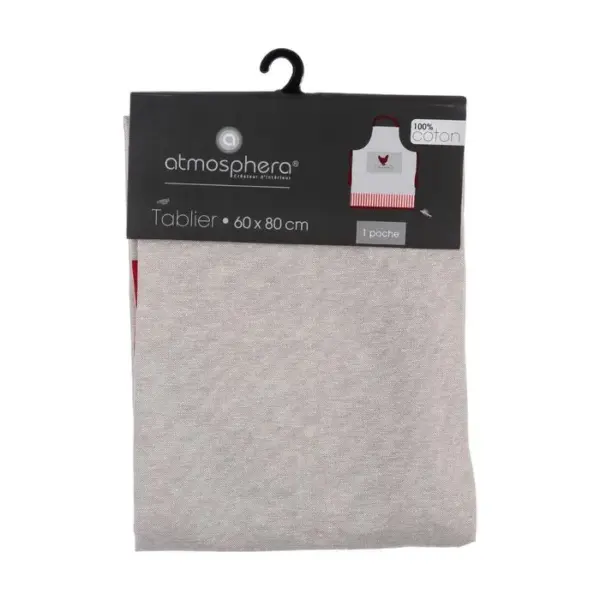 ATMOSPHERA Tablier De Cuisine En Coton Gris Et Rouge 1 Poche 60 X 80 Cm