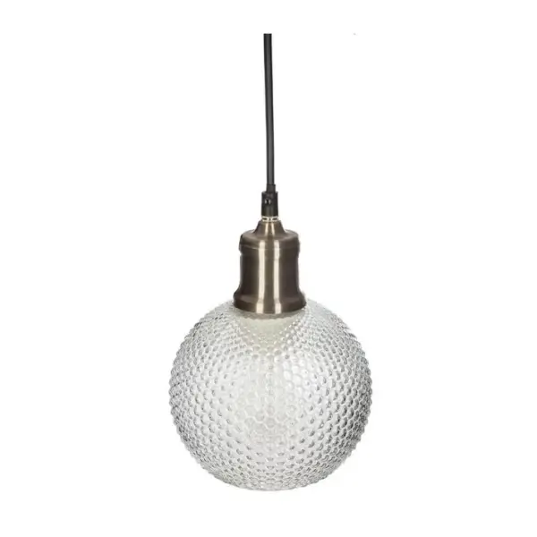 Luminaire Suspension Boule En Verre Strié D 15 Cm