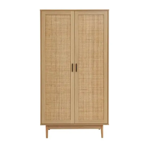 Armoire Amana Effet Chêne Et Cannage Rotin 2 Portes