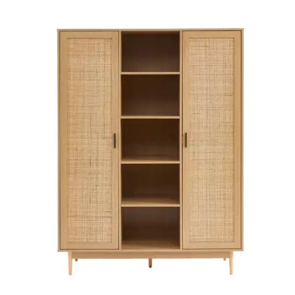 Armoire Amana Effet Chêne Et Cannage Rotin 2 Portes H180 Cm