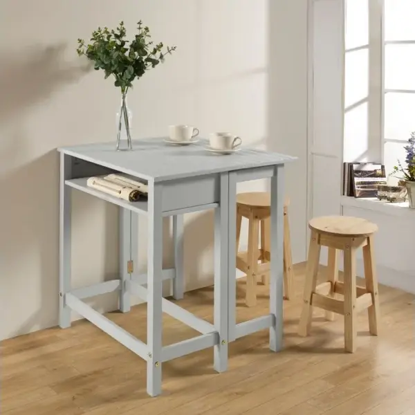 Coin repas + 2 tabourets RYDER bois massif/ gris