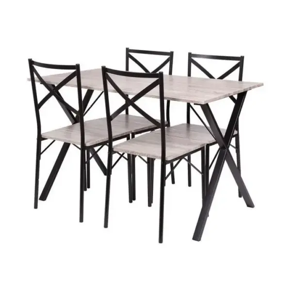 Country Table + 4 Chaise - En Mdf Finition Pvc - Couleur Gris Et Noir Ht20c205