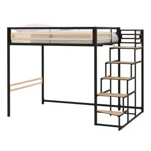 Lit Mezzanine 140 X 190 Cm - En Métal - Noir - Sommier Inclus - Leon