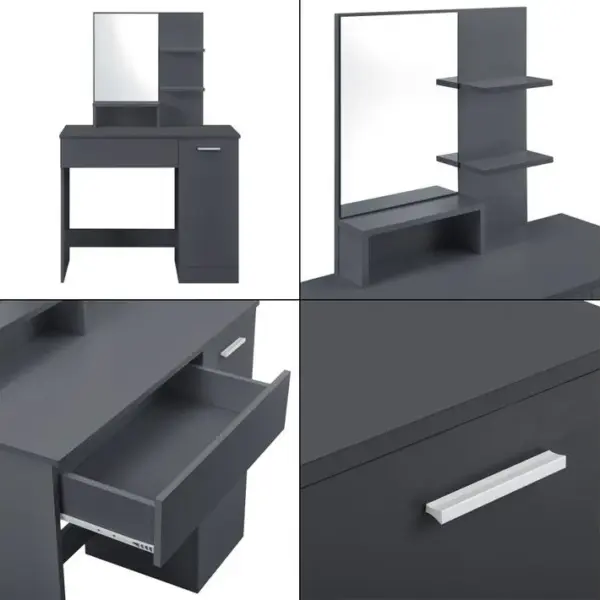 Coiffeuse Anthracite Avec Tabouret Et LED 90 X 137,5 X 38 Cm (lxhxp)