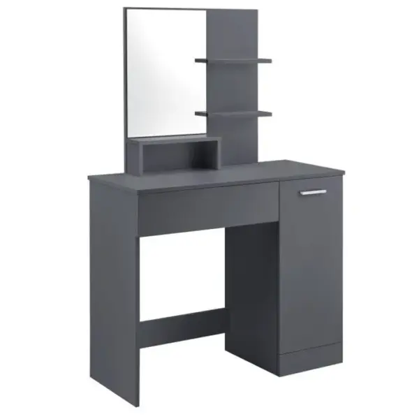 Coiffeuse Anthracite Avec Tabouret Et LED 90 X 137,5 X 38 Cm (lxhxp)