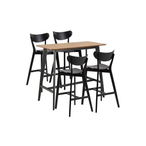 Table De Bar Et 4 Tabourets De Bar Scandinaves En Bois - Leta