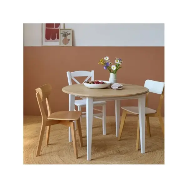 Table Ronde Bois D115 Cm Avec 1 Allonge Et Pieds Fuseau - Victoria