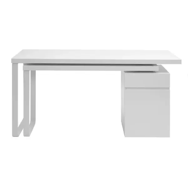 Bureau Modulable Avec Rangements Design Blanc Brillant L150-230 Cm Voxy