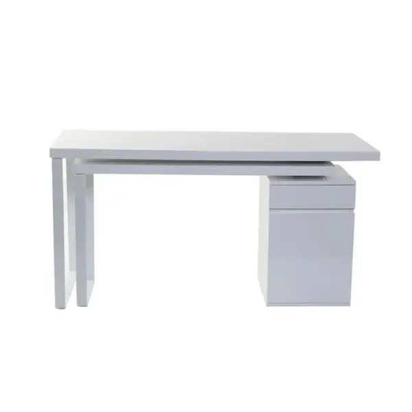 Bureau Modulable Avec Rangements Design Blanc Brillant L150-230 Cm Voxy