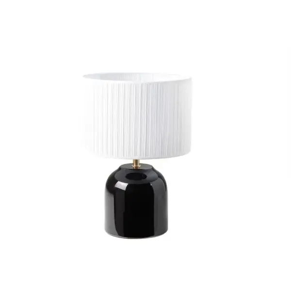 Lampe à Poser Noire En Céramique Brillante Et Abat-jour En Tissu Plissé Blanc H35 Cm Piega