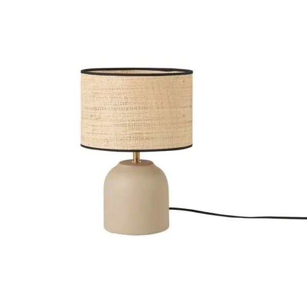 Lampe à Poser Taupe En Céramique Mate Et Abat-jour En Raphia H35 Cm Rocha