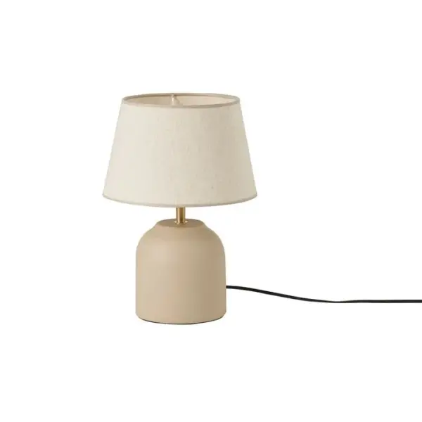 Lampe à Poser Taupe En Céramique Mate Et Abat-jour En Lin H35 Cm Simao