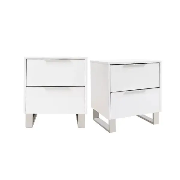 Tables De Chevet Design Blanc Laqué Et Métal Chromé L45 Cm (lot De 2) Halifax