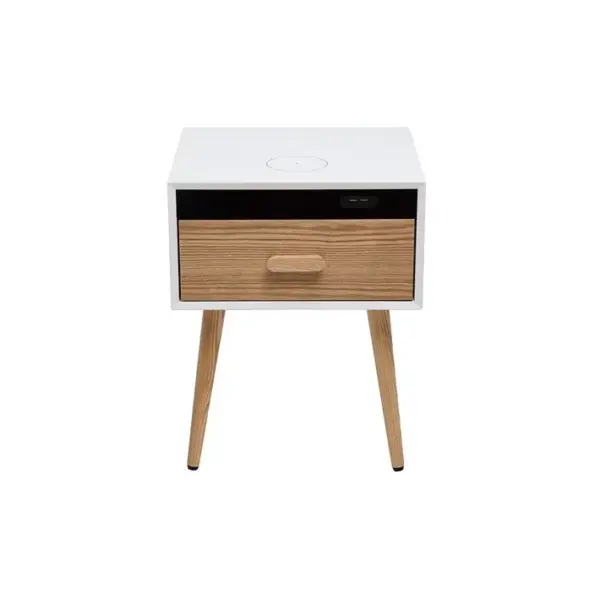 Tables De Chevet Connectées Multimédia Blanc Mat Et Bois Clair Massif L40 (lot De 2) Pavan