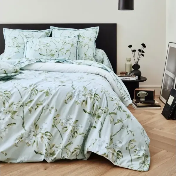 Housse De Couette 300x240 Cm Percale Coton Eléna Vert Nil