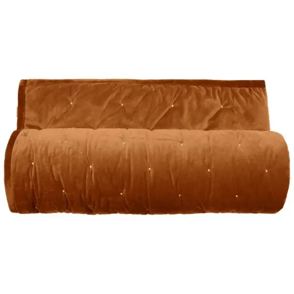 Couvre-lit 240x260 Gipsy En Velours De Polyester Piquage Points Brodés Camel