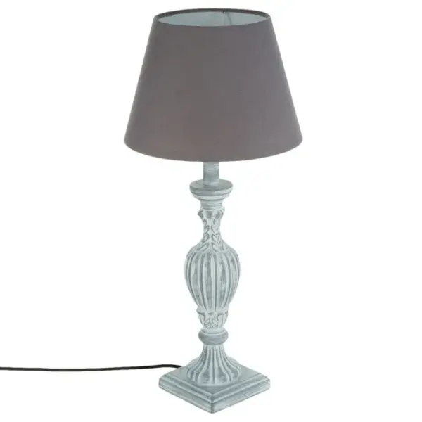 Lampe Patine En Bois - H. 56 Cm. - Gris