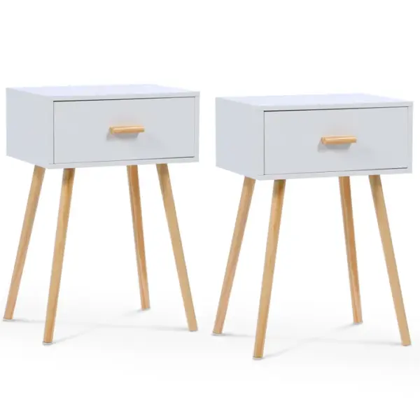 Lot De 2 Tables De Chevet Eiya Scandinaves 1 Tiroir Bois Blanc