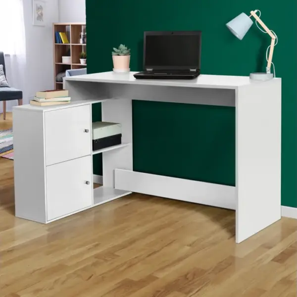 Bureau Dangle En Forme De L Bob Avec Portes Blanc