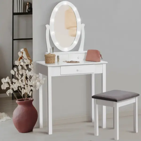 Coiffeuse Bella Avec Miroir LED Et Tabouret