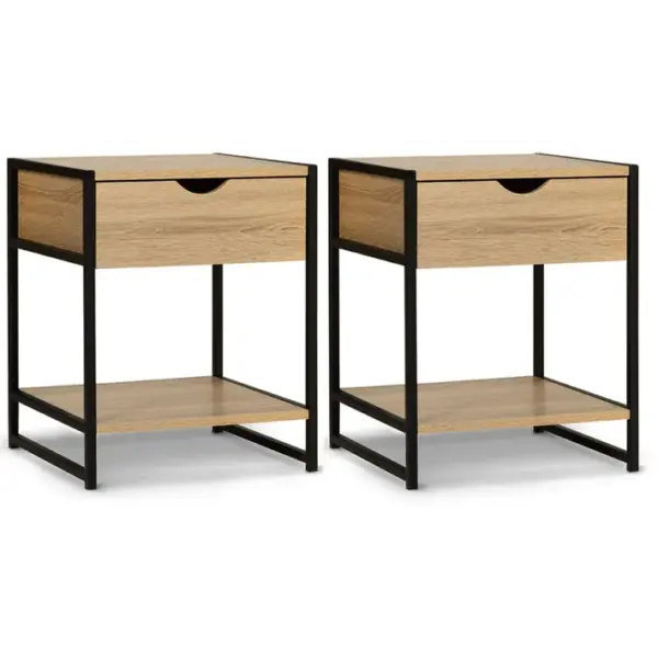 Lot De 2 Tables De Chevet Detroit 1 Tiroir Avec Tablette Bois Et Métal Noir Design Industriel