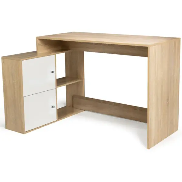 Bureau Dangle En Forme De L Bob Avec Portes Façon Hêtre Et Blanc