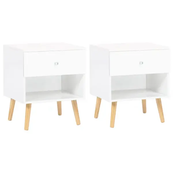 Lot De 2 Tables De Chevet Emmie Scandinaves 1 Tiroir Avec Niche Blanc