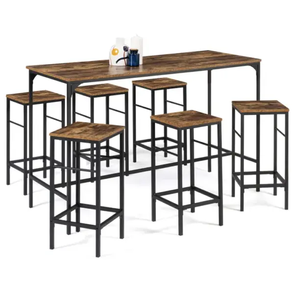 Ensemble Table Haute De Bar Dayton 150 Cm Et 6 Tabourets Effet Vieilli Design Industriel