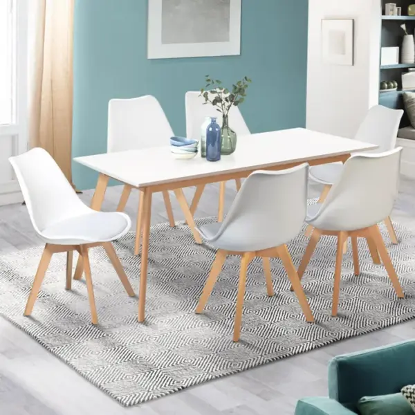 Ensemble Table à Manger Extensible Inga 160-200 Cm Et 6 Chaises Sara Blanches Design Scandinave