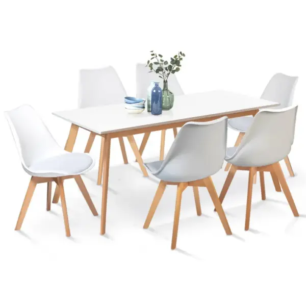 Ensemble Table à Manger Extensible Inga 160-200 Cm Et 6 Chaises Sara Blanches Design Scandinave