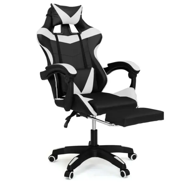 Fauteuil De Gaming Alex Réglable Avec Repose-pied, Coussin De Tête Et Coussin Lombaire Noir Et Blanc