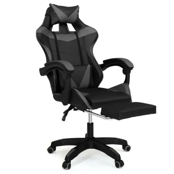 Fauteuil De Gaming Alex Réglable Avec Repose-pied, Coussin De Tête Et Coussin Lombaire Noir Et Gris