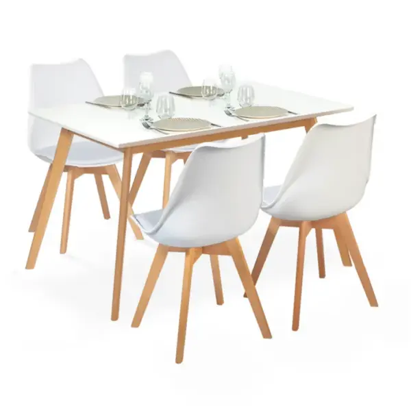 Ensemble Table à Manger Extensible Inga 120-160 Cm Et 4 Chaises Sara Blanches Design Scandinave