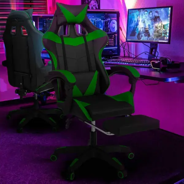 Fauteuil De Gaming Alex Réglable Avec Repose-pied, Coussin De Tête Et Coussin Lombaire Noir Et Vert