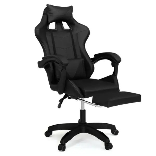 Fauteuil De Gaming Alex Réglable Avec Repose-pied, Coussin De Tête Et Coussin Lombaire Noir