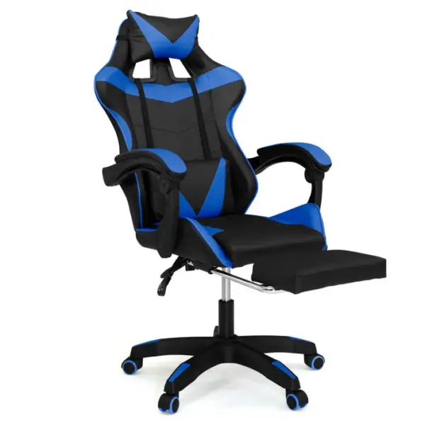 Fauteuil De Gaming Alex Réglable Avec Repose-pied, Coussin De Tête Et Coussin Lombaire Noir Et Bleu