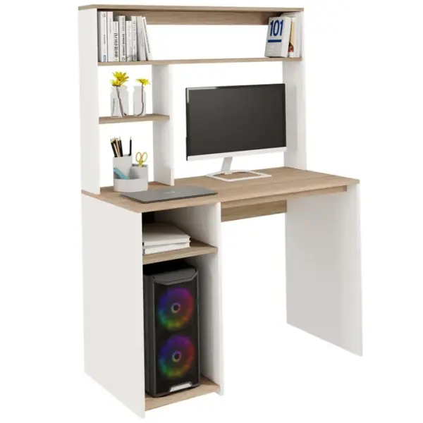 Bureau Avec Étagères De Rangement Dan Blanc Et Façon Hêtre