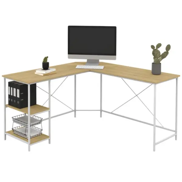 Bureau Dangle En Forme De L Detroit Design Industriel Bois Et Métal Blanc