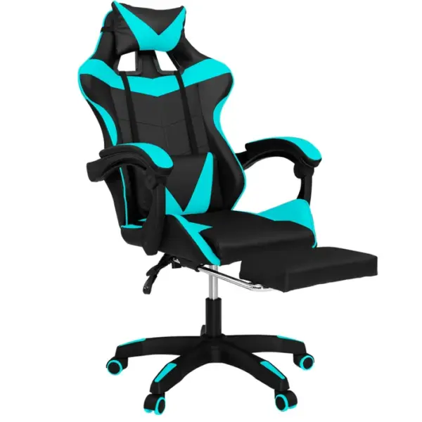 Fauteuil De Gaming Alex Réglable Repose-pied, Coussin De Tête Et Lombaire Noir Et Bleu Turquoise